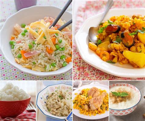 Variedad de platos de arroz frito de diferentes culturas