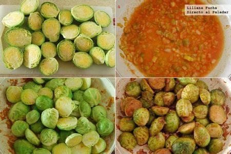 Plato de coles de Bruselas con naranja sanguina