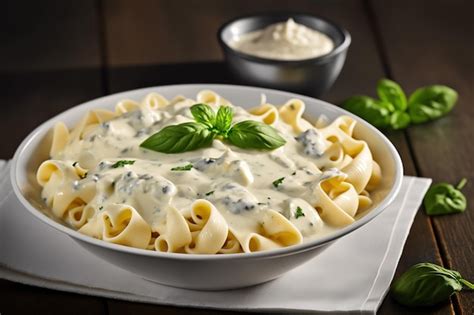 Plato de pasta con salsa de coliflor cremosa y hierbas