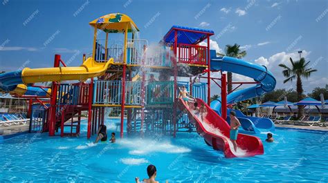 Parque acuático con toboganes y piscinas para niños y adultos