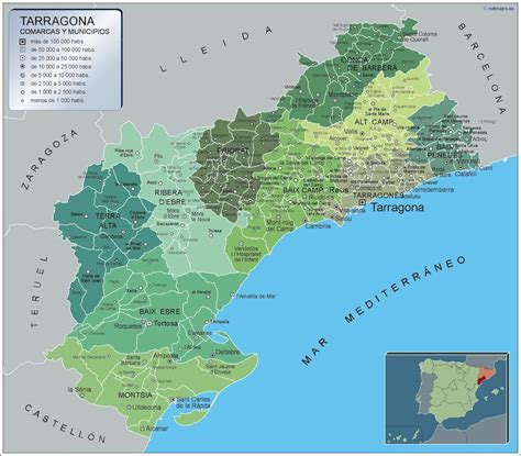 Mapa de España destacando Tarragona