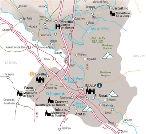 Mapa de la Ribera Navarra con el río Ebro