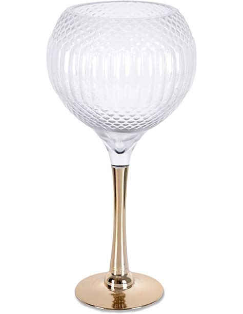 Copa de cristal expositora con pie dorado