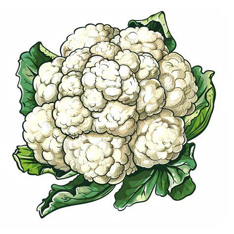Ilustración de una coliflor blanca con sus flores sin desarrollar