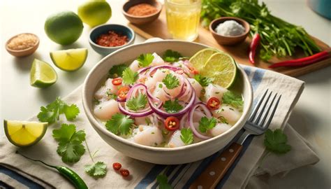 Ceviche en tarrinitas decorado con hierbas frescas
