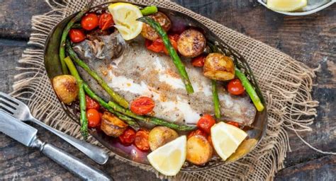 Lenguado con verduras asadas
