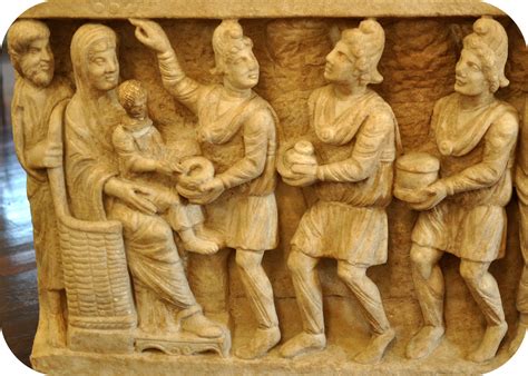 Detalle de la Adoración de los Magos en el Sarcófago Dogmático