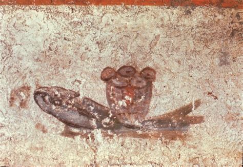 Fresco de peces y panes eucarísticos en las Catacumbas de San Calixto