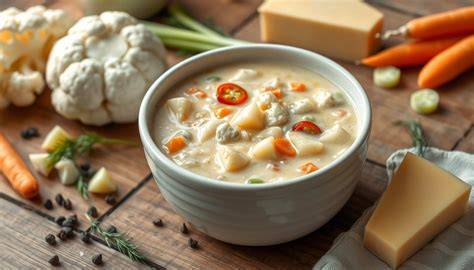 Proceso de elaboración de sopa cremosa de coliflor