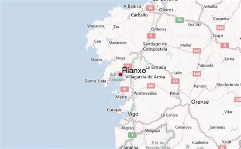 Mapa de Rianxo y alrededores con ubicaciones de agencias inmobiliarias