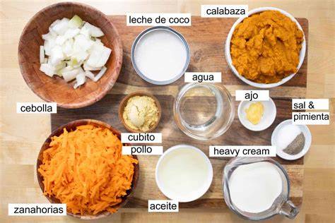 Esquema de ingredientes para sopa de calabaza