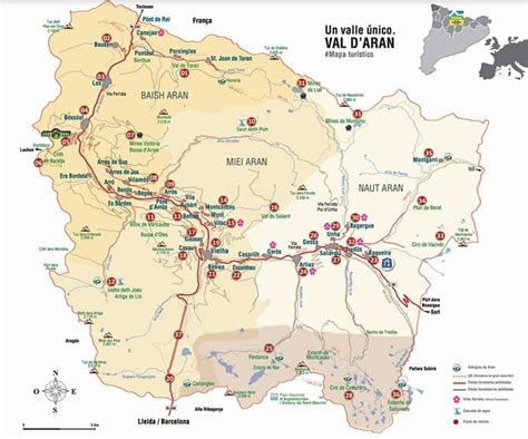 Mapa del Valle de Arán con Salardú resaltado