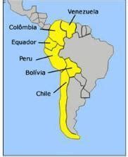 Mapa de la región andina de América del Sur, cuna de la papa