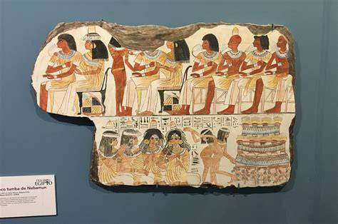 Pintura mural de bailarinas desnudas en una tumba de Nebamun (c. 1350 a. C.)