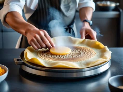 Chef preparando crêpes en una plancha