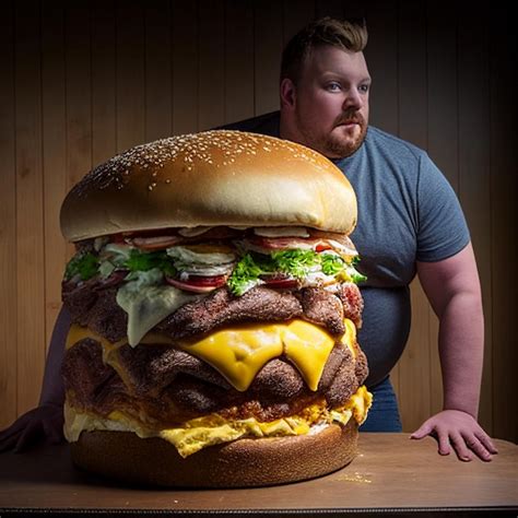 Hombre disfrutando de una hamburguesa gigante