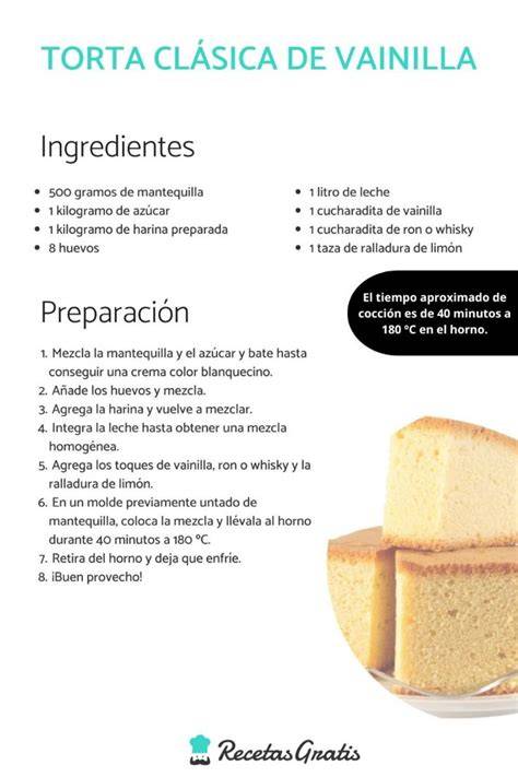 Ingredientes para torta de vainilla
