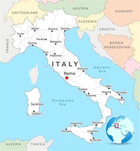 Mapa de Italia con Roma resaltada