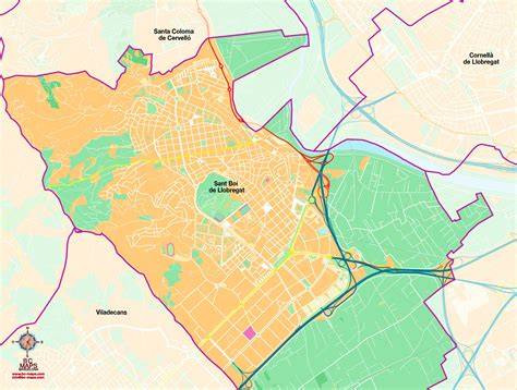 Mapa de Sant Boi de Llobregat destacando el centro urbano