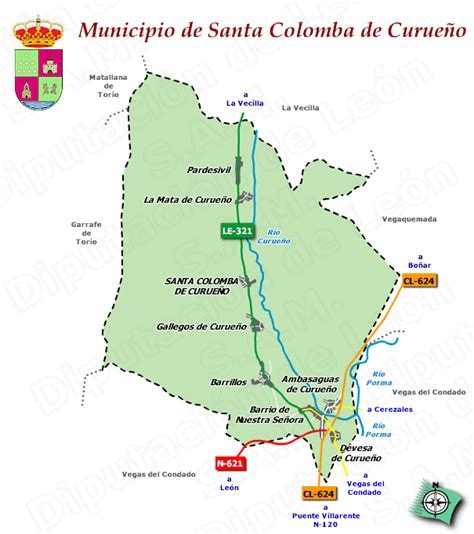 Mapa de la provincia de León con la ubicación de Santa Colomba de Curueño
