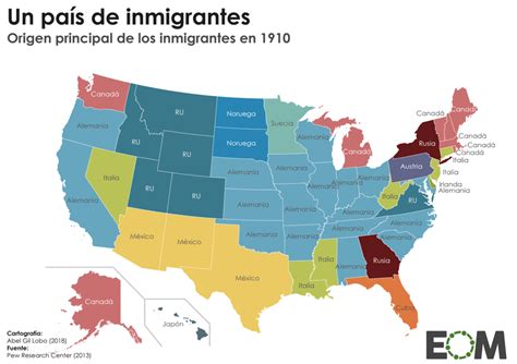 Mapa de rutas de inmigración a Estados Unidos en el siglo XIX