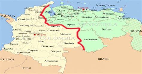 Mapa de Colombia y Venezuela con la zona fronteriza resaltada