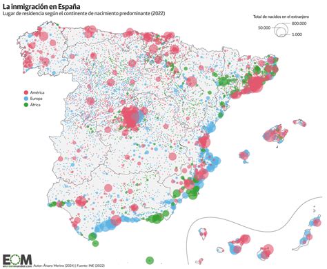 Mapa de España con puntos de origen de los emigrantes