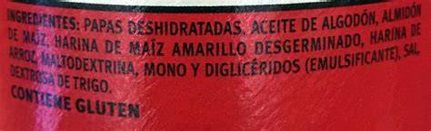 Envase de patatas Pringles con lista de ingredientes