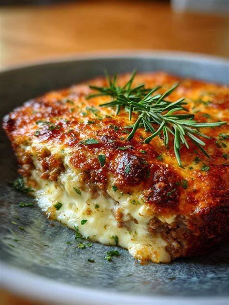 Pastel de carne gratinado listo para servir
