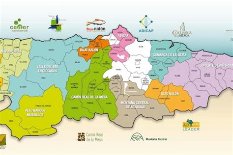 Mapa de la Comarca de la Sidra en Asturias
