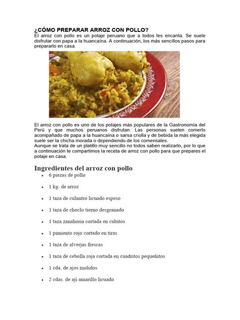 Infografía con los pasos para preparar arroz con pollo