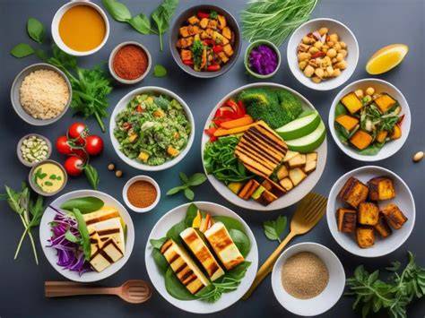 Variedad de platos veganos listos para servir
