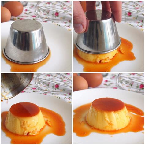 Molde de flan boca abajo en bandeja de horno
