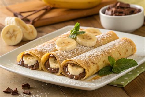 Plato de crepes con Nutella y plátano servido