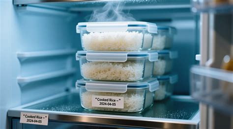 Arroz cocido en recipientes herméticos