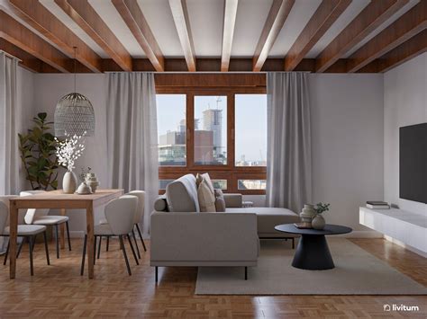 Interior del comedor de House of Tides con vigas expuestas