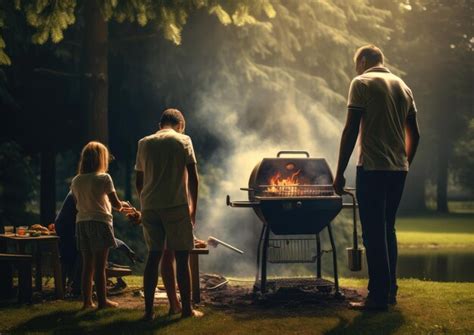 Familia haciendo barbacoa en un parque