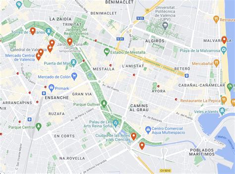 Mapa de Valencia con restaurantes destacados