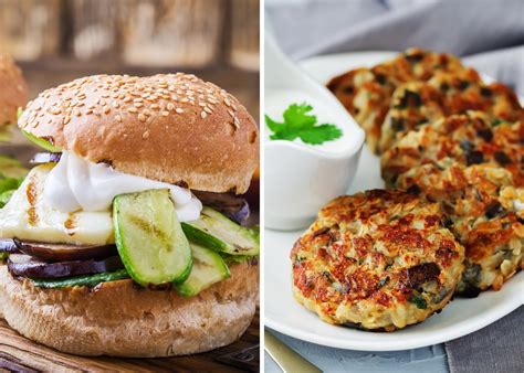 Hamburguesas de berenjena con diferentes acompañamientos