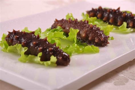 Pepino de mar en un plato tradicional asiático