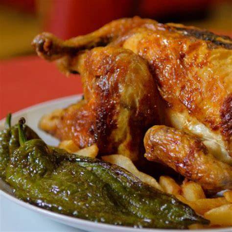 Pollo asado con patatas y pimientos