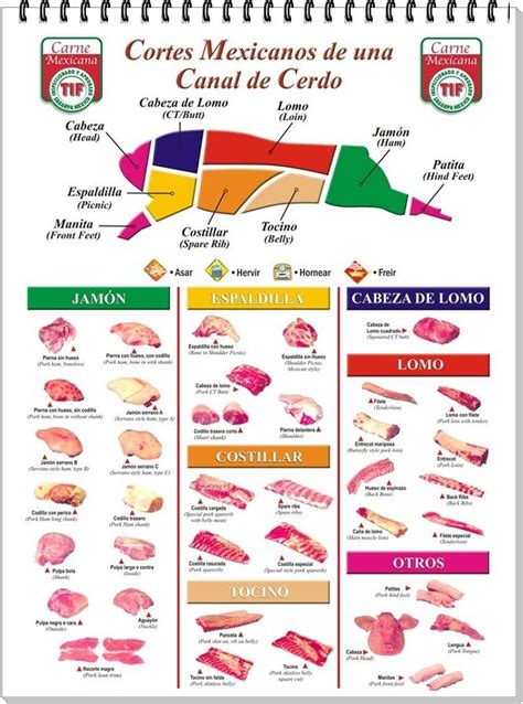 Tabla de cortes de carne de cordero, cerdo y ternera