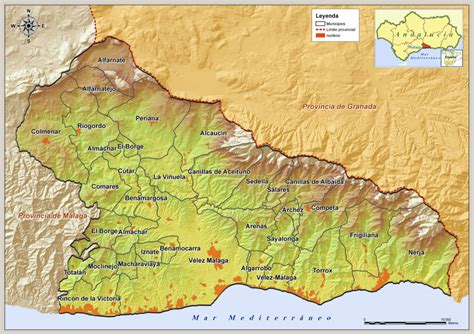 Mapa de la región de la Axarquía