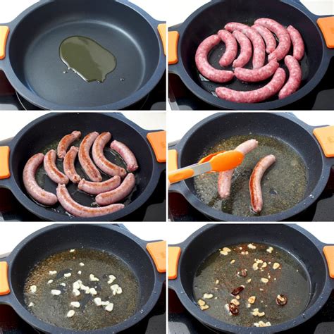 Infografía con los pasos de la receta de salchichas con cerveza
