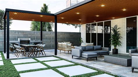 Diseño de zona de barbacoa con pérgola