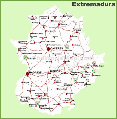Mapa de Extremadura destacando la zona de Monesterio