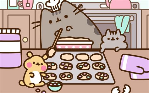 Ilustración de Pusheen disfrutando de un delicioso crepe dulce
