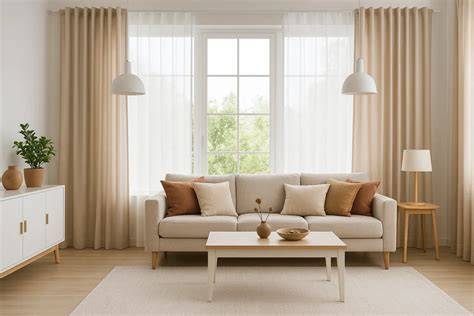 Cortinas beige y chocolate combinadas
