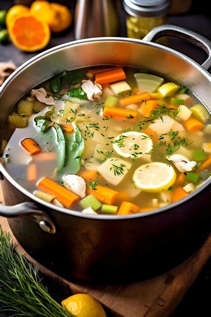 Olla de sopa de verduras cocinándose