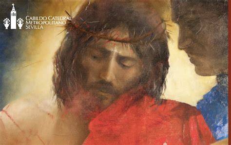 Cartel de Cuaresma 2025 con el rostro de Cristo en un papel de pescado frito